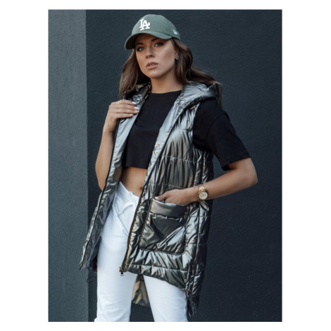 Dlouhá dámská vesta tmavě šedé barvy DStreet