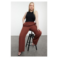 Trendyol Curve Brown Wide Leg/Wide Leg Woven Plus Size Fabric Trousers