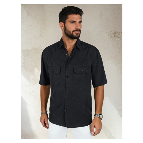 Pánská košile s krátkým rukávem Dstreet KX1080 Barva: Černá