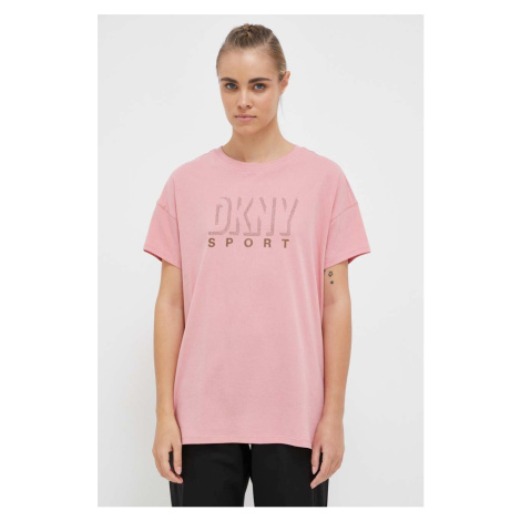 Bavlněné tričko Dkny růžová barva