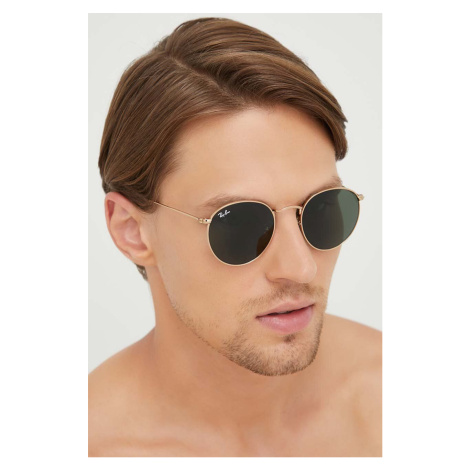 Sluneční brýle Ray-Ban ROUND METAL pánské, zlatá barva, 0RB3447