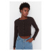 Trendyol Brown Button Detailed Crop Crew Neck Ribbed Stretch Knitted Blouse