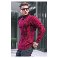 Madmext Burgundy Turtleneck Knit Detailed Sweater 6317