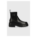 Kožené kotníkové boty Karl Lagerfeld KOMBAT KC dámské, černá barva, na plochém podpatku, KL45340