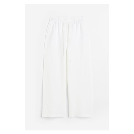H & M - Natahovací kalhoty z lněné směsi - bílá H&M
