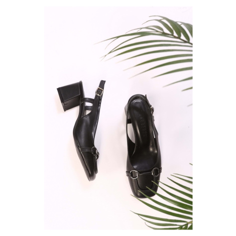 Shoeberry Women's Perotena Black Skin Heeled Shoes