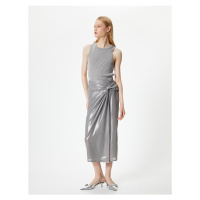 Koton Metallic Midi Skirt Knot Detail Normal Waist