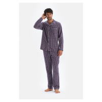 Dagi Navy Blue Plaid Pajamas Set