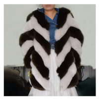 Dvoubarevný kožich dlouhý plyšový kabátek s pruhy