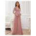 Elegantní šaty s volánovými rukávy pro těhotné - RŮŽOVÉ