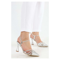 Shoeberry Women's Julde Silver Honeycomb Heeled Shoes