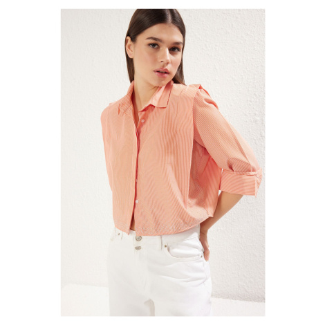 Trendyol Orange Padded Sleeves Stone Crop Woven Shirt