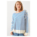 Bianco Lucci Women's Striped Shoulder Buttoned Sweater