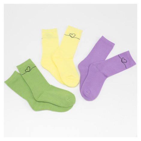 Urban Classics Heart Oneline Socks 3-Pack fialové / zelené / žluté eur 35-38