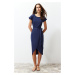 Trendyol Navy Blue 100% Cotton Double Breasted Closure Tie Detailed Midi Knitted Maxi Dress