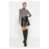 Trendyol Black Belted Faux Leather Mini Length Woven Skirt