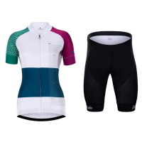 HOLOKOLO Cyklistický krátký dres a krátké kalhoty - ENGRAVE LADY - bílá/vícebarevná/modrá/černá/