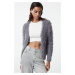 Trendyol Anthracite Soft Textured Furry Coat-Looking Knitwear Cardigan