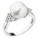 Evolution Group Stříbrný prsten s bílou říční perlou a zirkony 25002.1