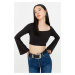 Trendyol Black Square Collar Spanish Sleeve Super Crop Stretchy Knitted Blouse
