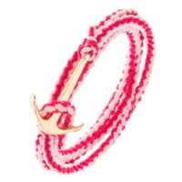 Pletený náramek na obtočení okolo ruky, růžová barva, lesklá lodní kotva