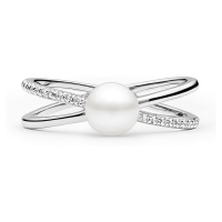 Stříbrný prsten Eternity s pravou přírodní bílou perlou a Brilliance Zirconia