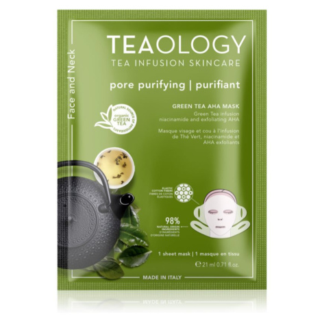 Teaology Face Mask Green Tea AHA plátýnková maska s čisticím a osvěžujícím účinkem na obličej a 