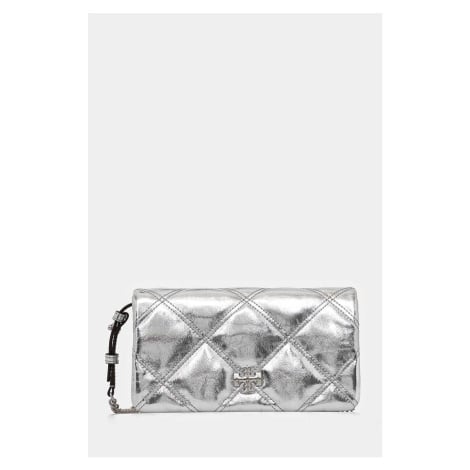 Kožená kabelka Tory Burch Kira Metallic Diamond stříbrná barva, 158631