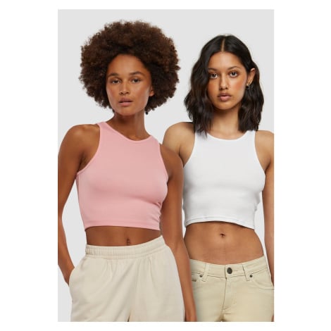 Dámský Cropped Rib Top - 2 Pack růžová+bílá