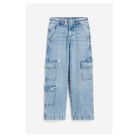 H & M - Loose Fit Wide Leg Cargo Jeans - modrá