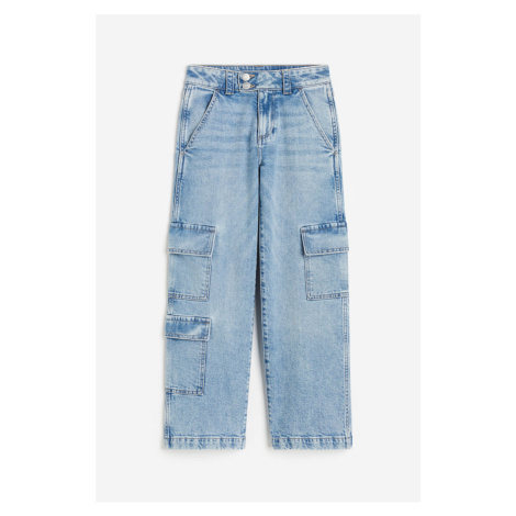 H & M - Loose Fit Wide Leg Cargo Jeans - modrá H&M