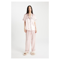 DEFACTO Fall in Love Striped Short Sleeve Satin Pajama Set