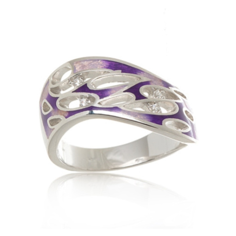 Luxusní stříbrný prsten zdobený fialovým smaltem STRP0400F Ego Fashion