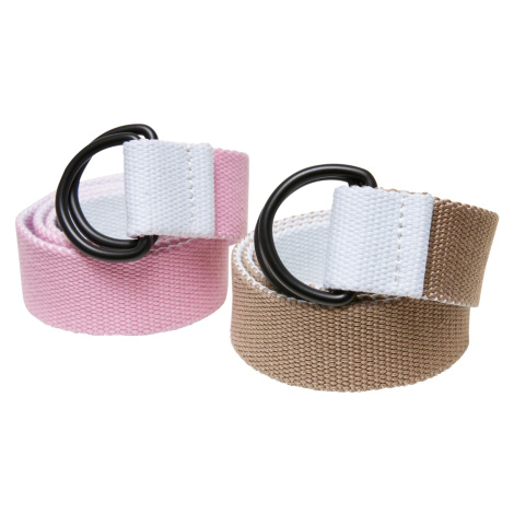 Easy D-Ring Belt Kids 2-Pack bílá/béžová+bílá/růžová Urban Classics