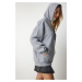 Happiness İstanbul Women's Gray Knitted Hoodie with Knitted Sweatshirt