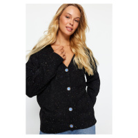 Trendyol Black Oversize Nope Contrast Button Detailní pletený svetr