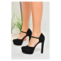 Fox Shoes Black Nubuck Platform Thick High Heeled Women's Shoes