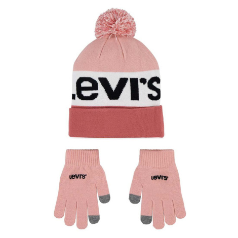 Čepice a dětské rukavice Levi's růžová barva Levi´s