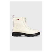 Kožené kotníkové boty Tommy Jeans Tommy Jeans Zip Boot dámské, bílá barva, na platformě