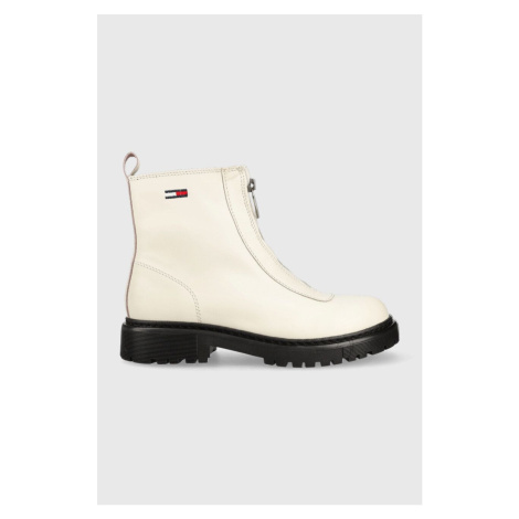 Kožené kotníkové boty Tommy Jeans Tommy Jeans Zip Boot dámské, bílá barva, na platformě Tommy Hilfiger