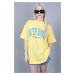 Madmext Yellow Printed Oversized Round Neck Women's T-Shirt