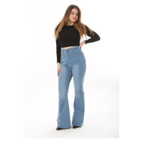 Şans Women's Plus Size Blue High Waist Wide Leg Lycra 5 Pocket Jeans