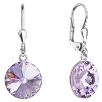 Stříbrné náušnice visací s krystaly Swarovski fialové kulaté 71144.3 Violet