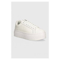 Kožené sneakers boty Calvin Klein Jeans BOLD PLATF LOW OH MG LTH bílá barva, YW0YW01589