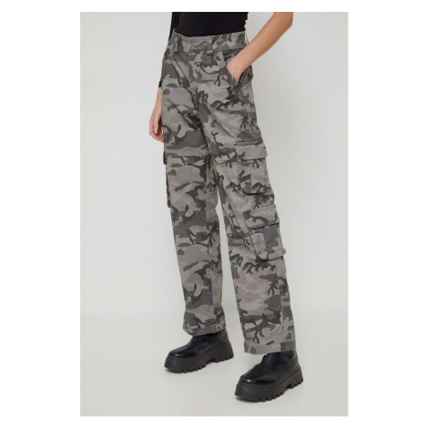 Kalhoty Abercrombie & Fitch dámské, šedá barva, široké, high waist