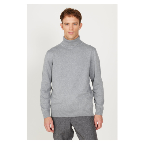 ALTINYILDIZ CLASSICS Men's Gray Melange Standard Fit Normal Cut Full Turtleneck Knitwear Sweater AC&Co / Altınyıldız Classics