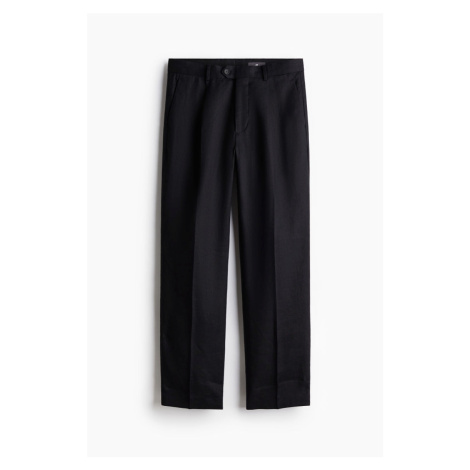 H & M - Lněné společenské kalhoty Relaxed Fit - černá H&M