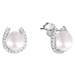 JwL Luxury Pearls Stříbrné náušnice podkova s pravou perlou a zirkony JL0585