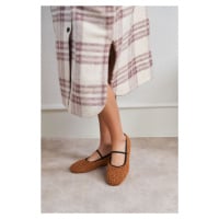 NİŞANTAŞI SHOES Carmine Brown Plush Rubber Detail Flat Sole Women's Ballerinas