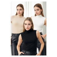 29515 Dewberry Set of Three Women Sleeveless Body-BLACK-WHITE-CREAM